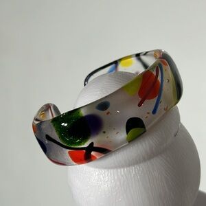 Handmade 80s themed glass cuff bracelet colorful clear